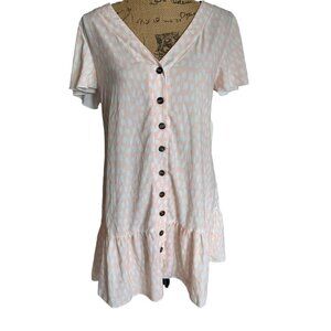 🍒 2/$20 🍒 Peach and White Drop Waist Paint Pattern Dress, Button Up, sz L